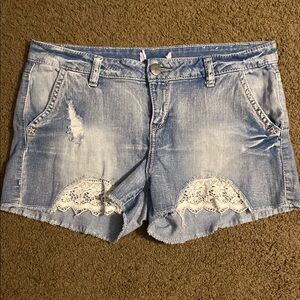 Denim Lace Trim Shorts